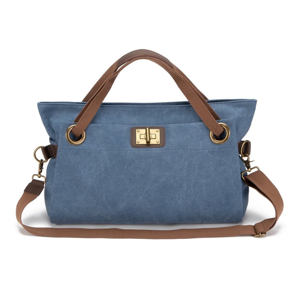 Zede Paris Crossbody Bag Satchel Large Jean Blue Handbag Strap Leather Trim